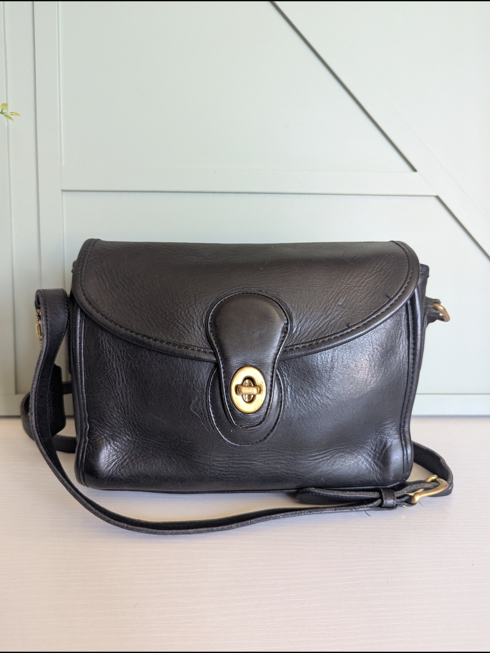 Coach Black Leather Crossbody with Gold Turn-Lock